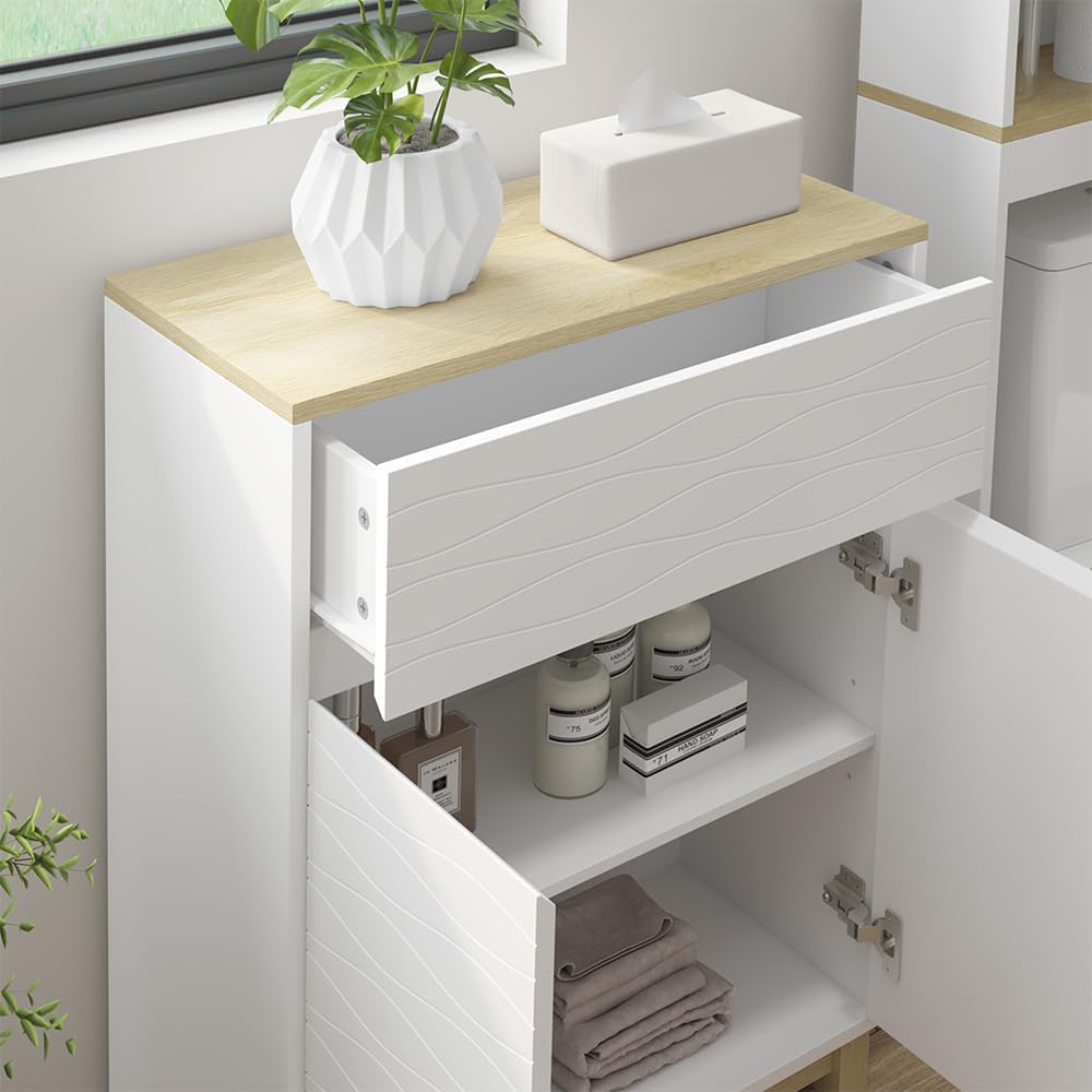 Vicco Armadietti midi Livia, Bianco, 60 x 80 cm con cassetto, per riporre sopra il WC con area scaffale aperta