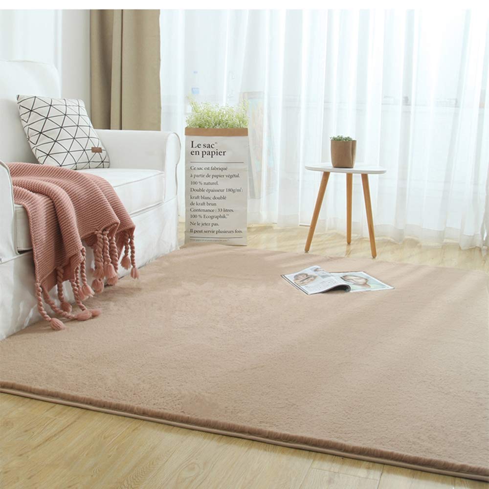 Tapis imitation poils de lapin épais beige pour chambre d'enfant 80x200cm