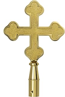 FRF FLAG Gold Brass Botonee Church Cross for Indoor Flagpole Finials or Parade Flagpole Finials, for 1-inch Diameter Flagpoles