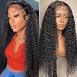 Oshiney Deep Wave Lace Front Wigs 13x4 HD Lace Frontal Wigs Human Hair Wet and Wavy HD Lace Front Wigs Glueless Curly Wigs Human Hair 12A Brazilian Hair Wigs Natural Color 180% Density 20 Inch