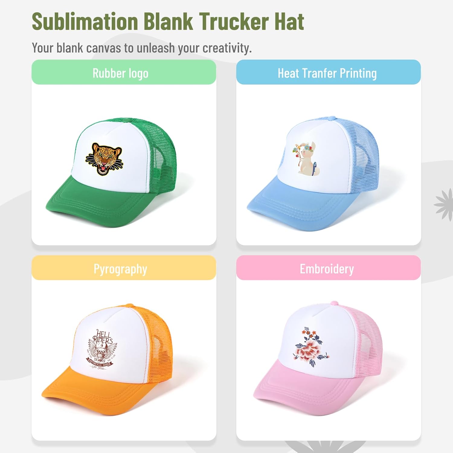 Lnrueg 10 PCS Sublimation Blank Trucker Hats, Men Women Unisex Adults All Seasons Sports Baseball Cap, 10 Colors, 10 Count, 30 SPF UV Protection - Image 2