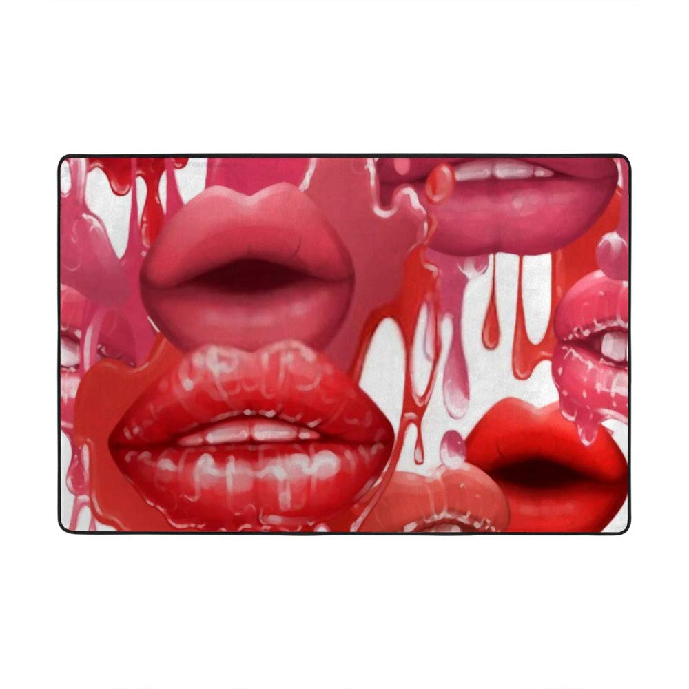 Tapis bouche rouge lèvres sexy Ruchen en velours corail de grand format 203x147cm pour salon