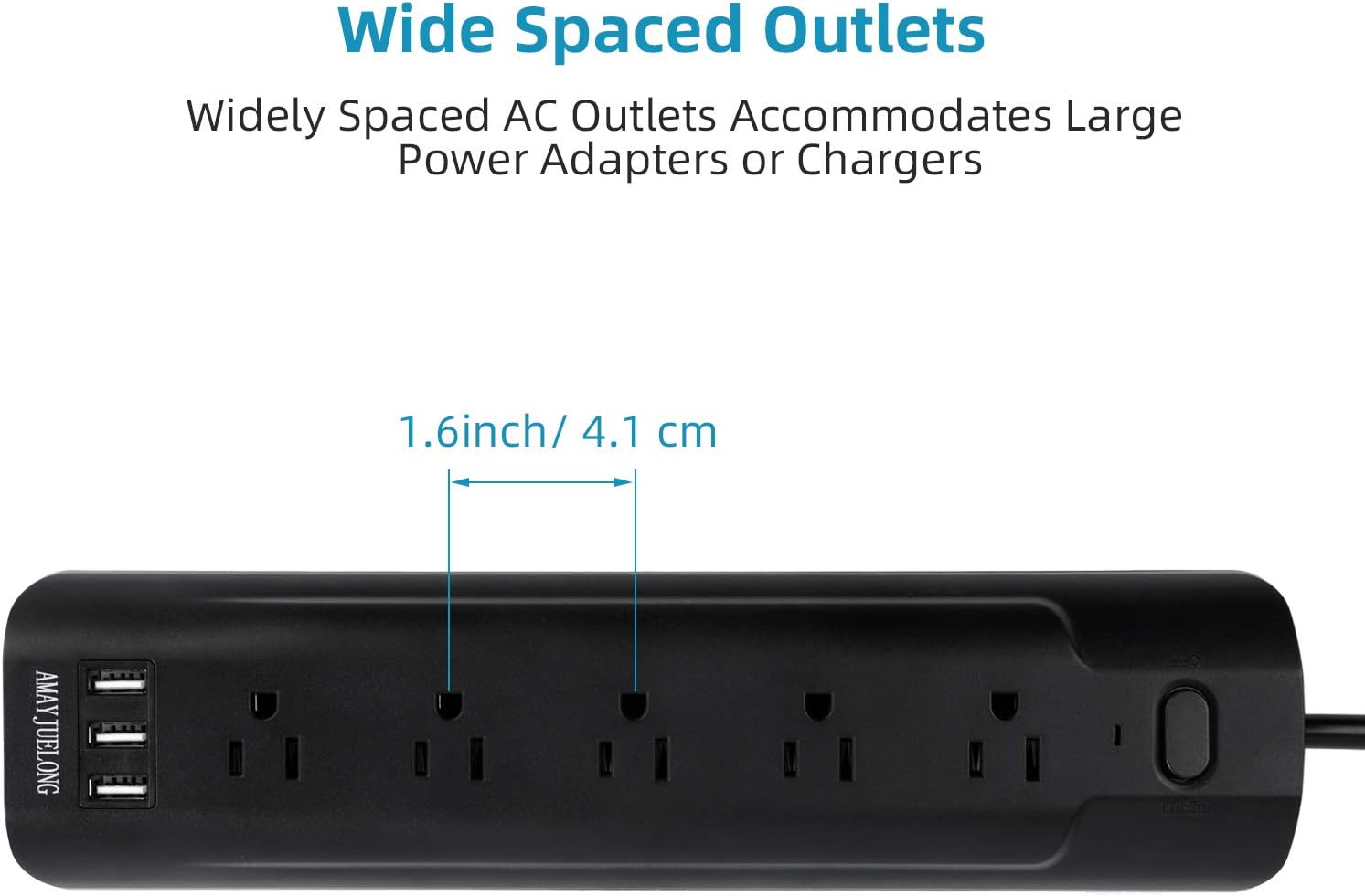 2 Prong Surge Protector Power Strip, Non-Polarized 2 Prong to 3 Prong 5-Outlet Adapter with 3 USB Ports 6.6 Ft Extension Cord, Outlet USB Charger Multi Port, 5V 3.4A USB, Ideal for Non-Grounded Outlet - - 