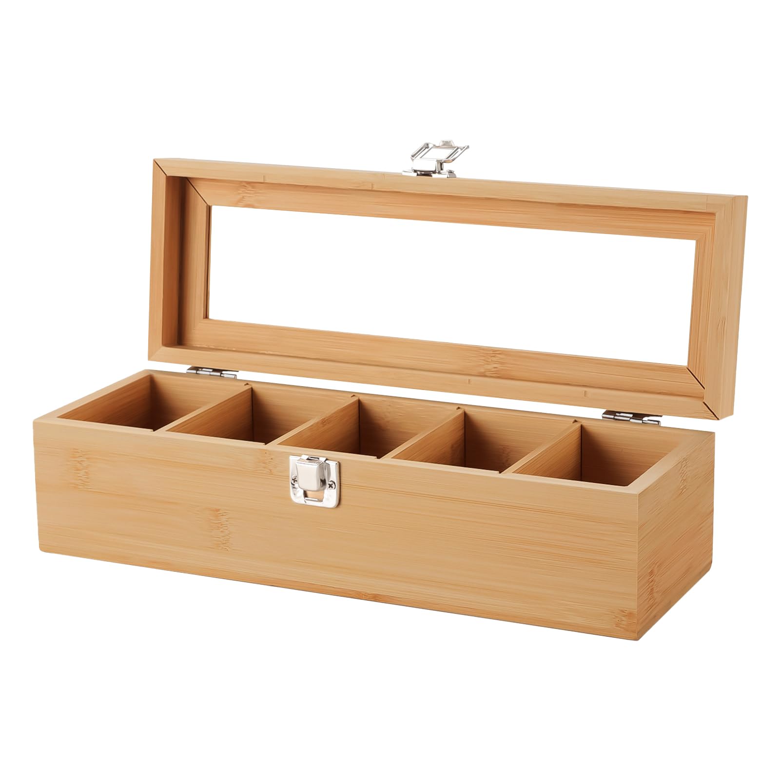 Boîte à thé en bois avec fenêtre - 5 compartiments - 30 x 10 x 9 cm - Pour sachets de thé et infusions - Idéal pour le thé, le café et les épices - Solution de rangement élégante et fonctionnelle pour