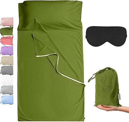 Brand - GANNAFEE Cotton Sleeping Bag Liner with Zipper - 100% Cotton Travel Sheet Sleep Sack Adult - Travel Sleeping Bag for Hotels Camping Hiking
