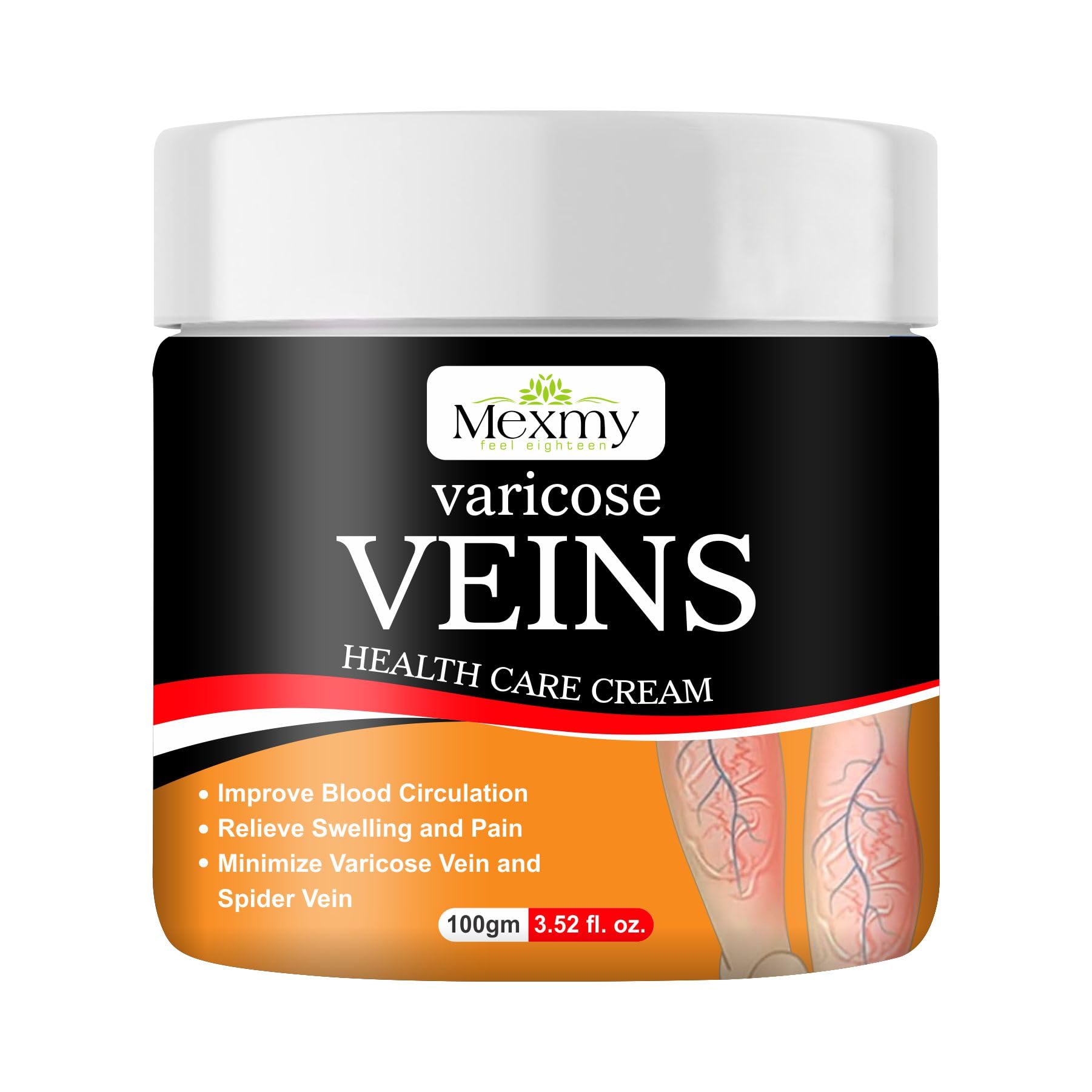 [BRSRGZQOCQGRQAY2] Mexmy Varicose Veins Cream for Legs | Natural Herbal Formula with Witch Hazel, Nilgiri, Aloe Vera & Vitamin E | Helps Reduce Appearance of Varicose & Spider Veins, Improves Circulation, Relieves Swelling, Pain & Fatigue | Fast-Absorbing Moisturizing Leg Cream (100, Grams)