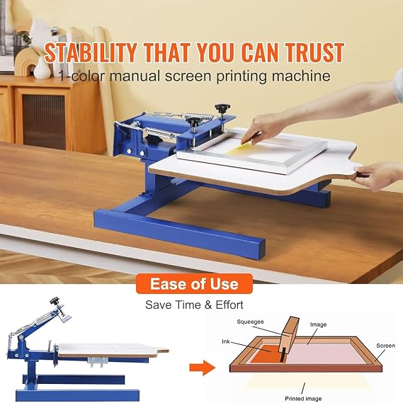 Screen Printing Machine - 1 Color 1 Station Table Press Kit with Adjustable Tension, Double-Layer Positioning Pallet for DIY T-Shirt Printing