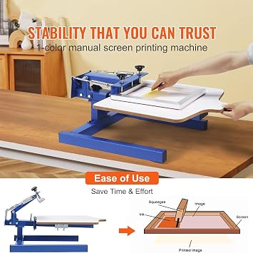 Screen Printing Machine - 1 Color 1 Station Table Press Kit with Adjustable Tension, Double-Layer Positioning Pallet for DIY T-Shirt Printing