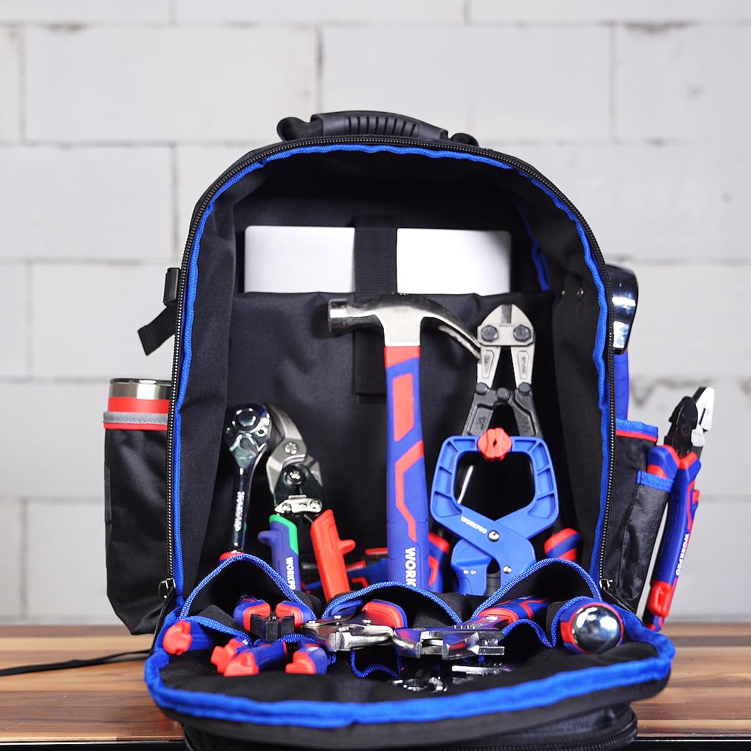 WORKPRO Mochila de herramientas con bolsillos reforzados de poliéster