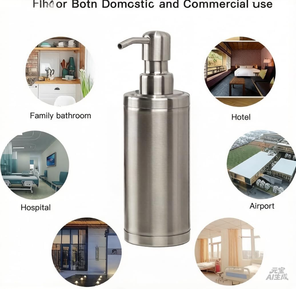 Soap Dispenser Stainless Steel 10.5 Oz - Liquid Hand Lotion Dispenser with Brushed Nickel Pump, Refillable Dishwashing Soap Dispenser Dish Soap for Kitchen, Countertop,Bathroom (Silver)
