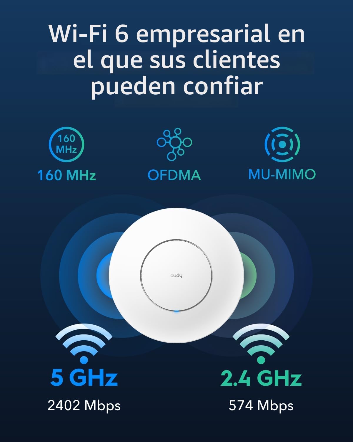 Cudy AX3000 2.5G WiFi 6 Punto de Acceso inalámbrico, 2.5Gbps RJ45, solución WiFi Comercial con Malla, MU-MIMO, Alimentado por PoE o CC, Cudy Mesh y App Soporten, AP3000