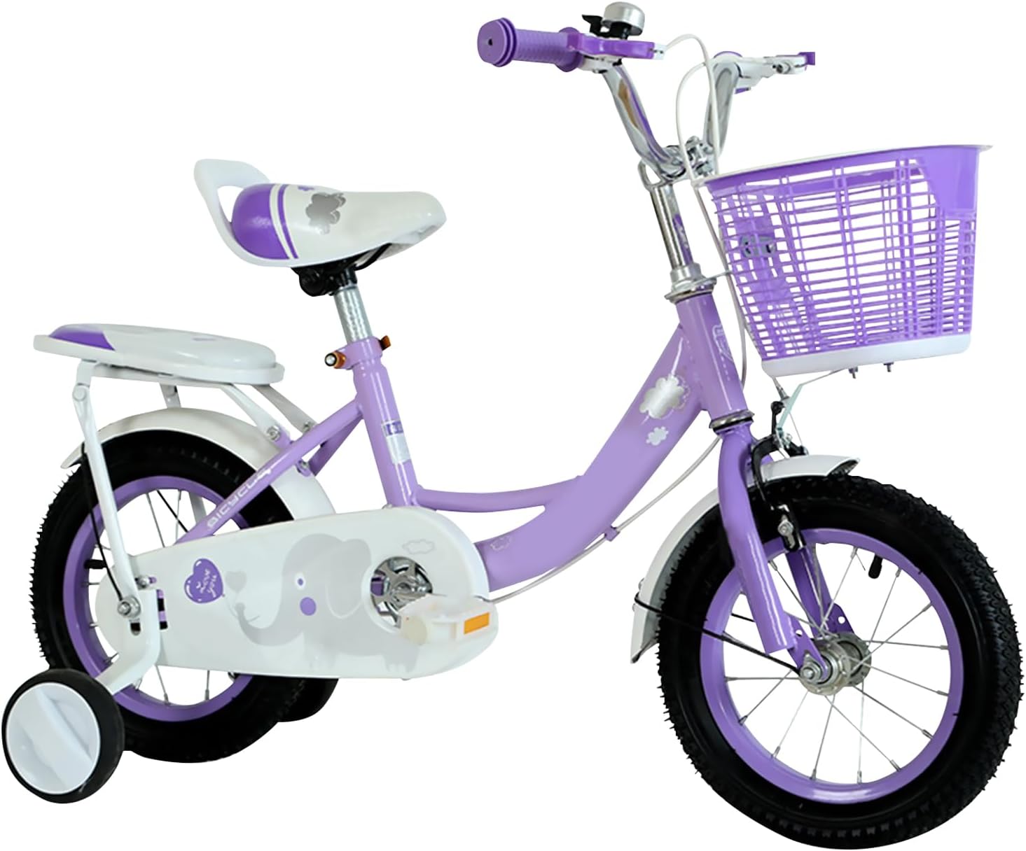 Beauenty 12inches Height Adjustable Girls Bike for 2-5 Years Old, Carbon Steel Frame Kids Bicycles with Training Wheels and Brakes