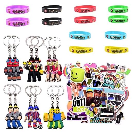 FISAPBXC R-oblox Bolsas de Fiesta, Regalos de Fiesta Incluye 12 Pulseras de Silicona, 12 Piezas Llavero, 50 calcomanías, Adecuado Regalos de Decoraciones de Fiesta de cumpleaños para niños y niñas