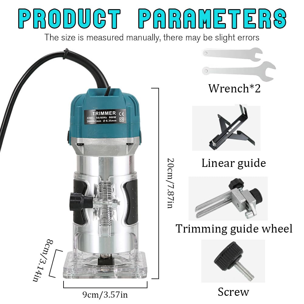 Holzfräse Oberfräse Professionell, 800W 30000 U/min Elektrischer Oberfräse Trimmer mit 15 Stück Fräsen Cuter mit 6 Geschwindigkeitsstufen für Holz, Fasen, Nuten, Schneiden, Bohren