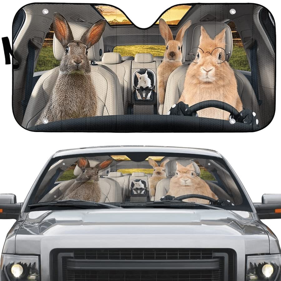 Pare-brise voiture toujours frais en été avec le grand pare-soleil lapins SUV