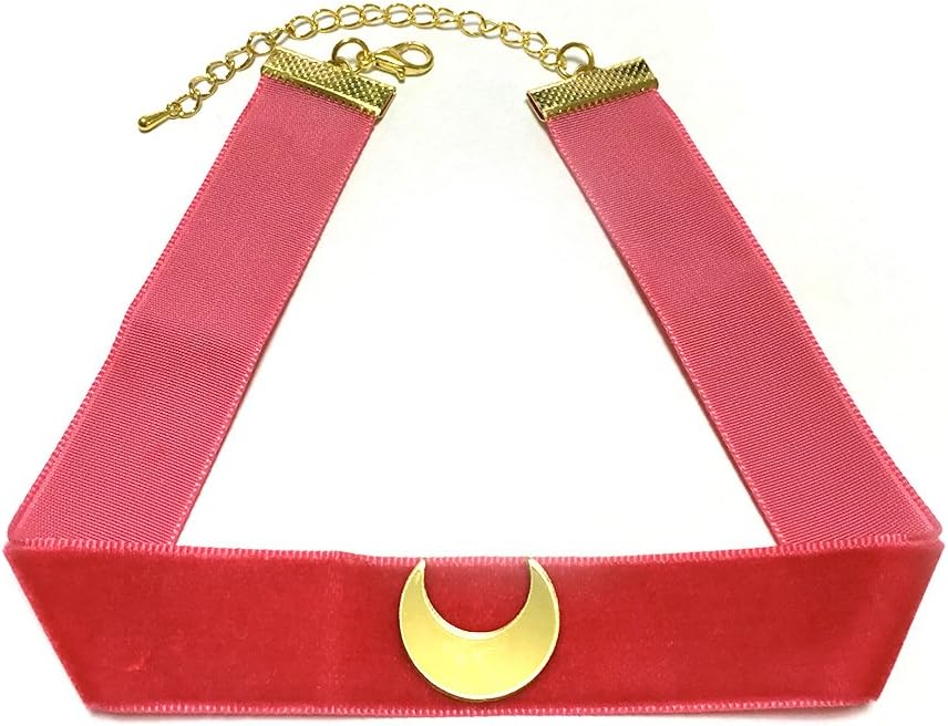 Cosplay Choker Red Velvet with Moon Necklace