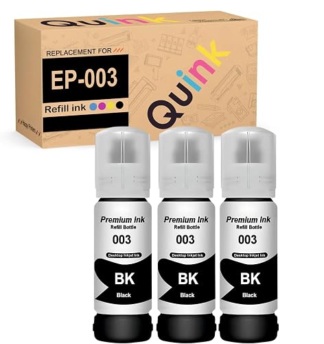 QUINK 003 Ink Compatible for Epson L3250 L3260 L5290 L3210 L3256 L3150 L3215 L3216 L5190 L3200 L3251 L3252 L3110 L3151 L3152 L3156 L3211 L3212 L1110 Printer (Black 3pc)