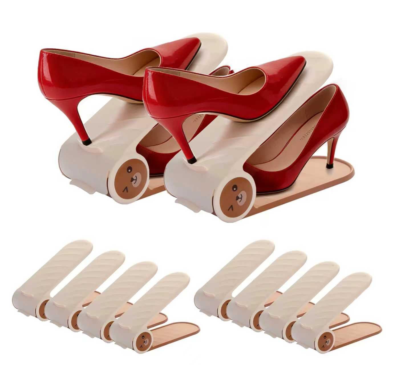 Organizador de zapatos, 10 unidades, apiladores de zapatos, ahorro de espacio de almacenamiento de zapatos, 4 niveles ajustables, color beige