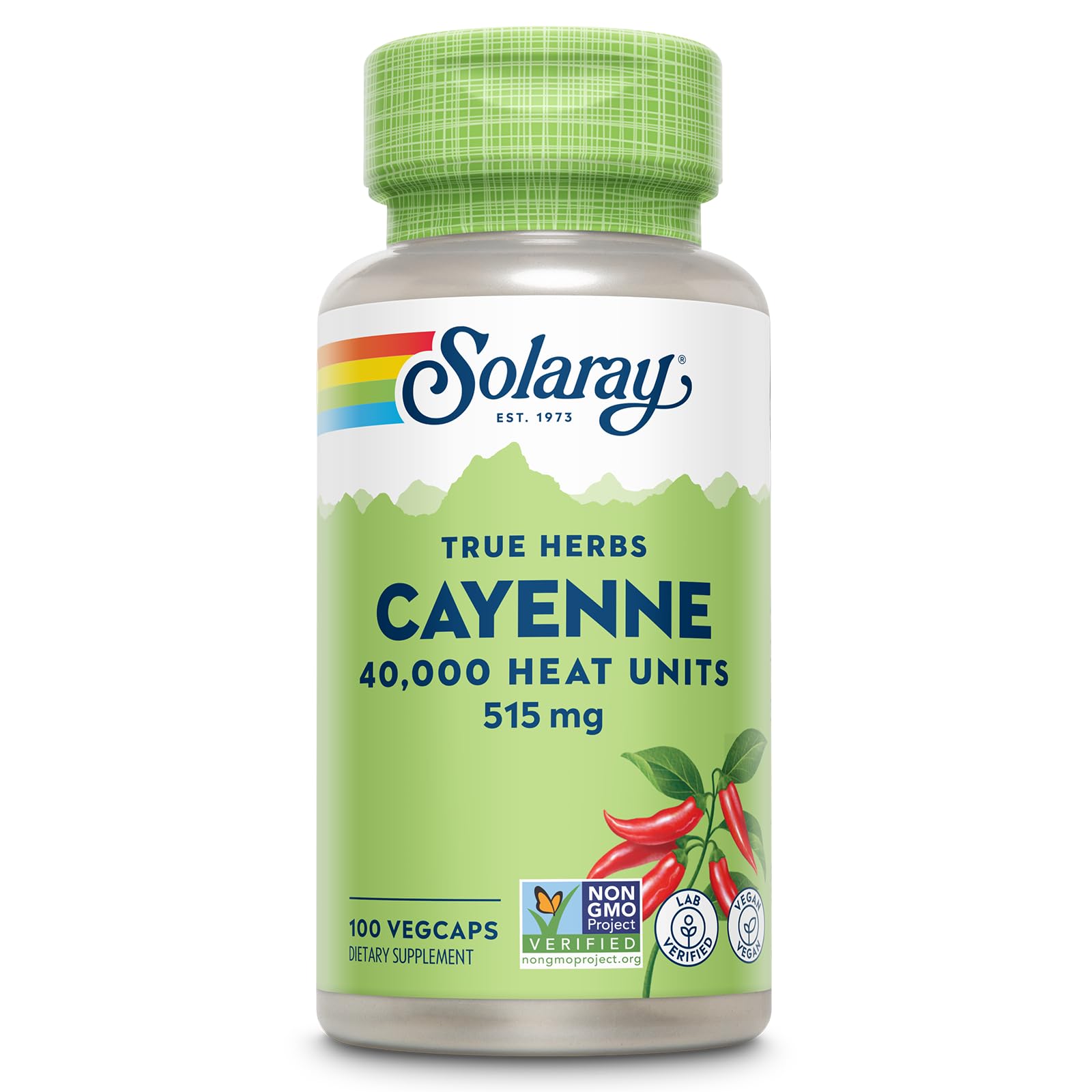 SOLARAY Cayenne Pepper Capsules with Capsaicin - Capsaicin Supplements for Powerful Wellness Support - 40,000 Heat Units per VegCap - Vegan, Non-GMO, Gluten-Free, 60-Day Guarantee, 100 Servings