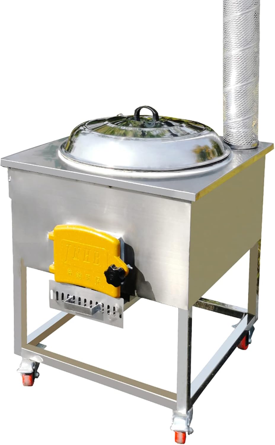 Portable Mobile Smokeless Coal/Wood Burning Stove With Chimney Set And 50CM Iron Pot For Yard, Shelter, Countryside,With Side Panels