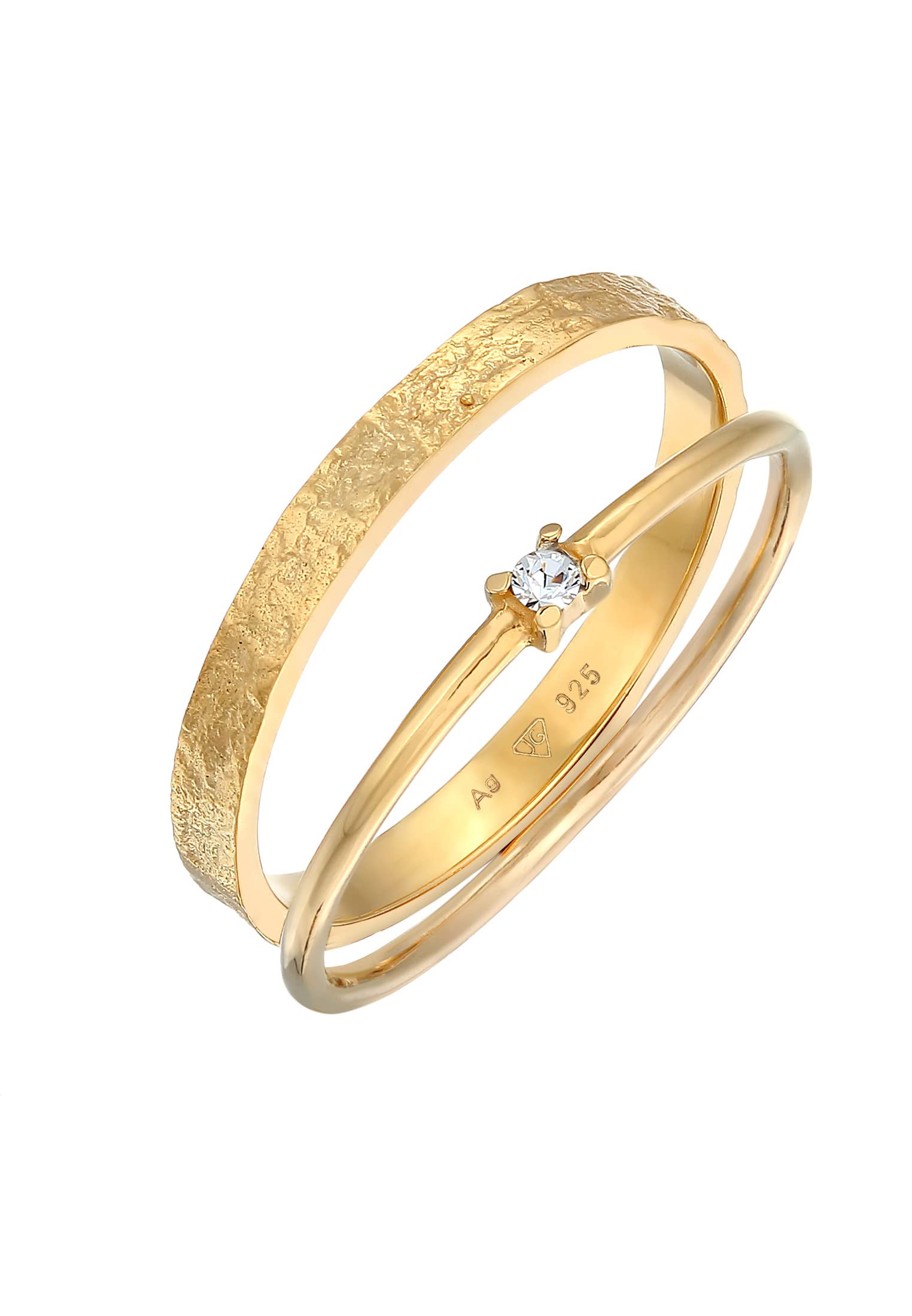 Elli Ring Damen Stapel 2er Set Solitär mit Glaskristall 925 Silber