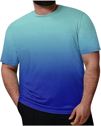 RTRDE Mens Graphic Crewneck Tshirt Plus Size Short Sleeve Gradient Color Casual Big and Tall Tees