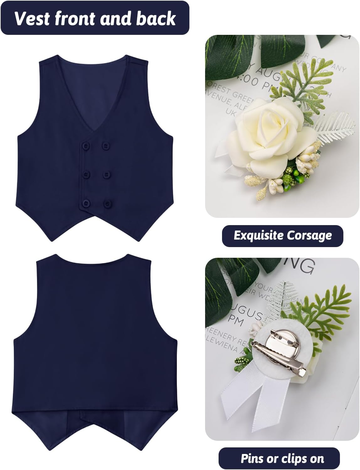 HOZIY Toddler Boy Clothes Suit Gentleman Outfits Formal Dress Shirt+Tie+Vest+Corsage+Suspender+Pants 6PCs Sets for 1-7 Years - Image 5