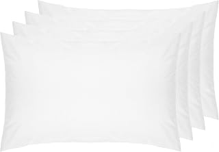 4 PACK White Pillowcases, 100% Cotton, 200 Thread Count Percale, 7 YEAR GUARANTEE (Housewife)
