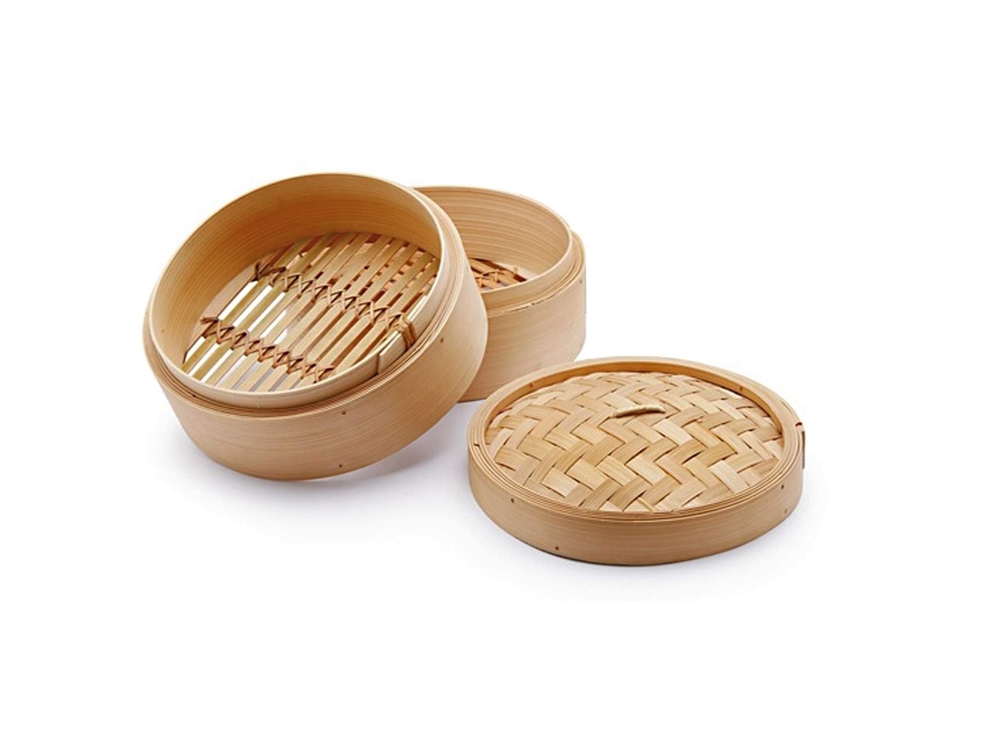 H&H Steamer Basket for Steaming 2 Levels with Lid Bamboo 14.5cm