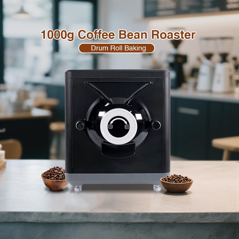 1000g Kommerzielle Kaffeeröster-Maschine, digitale Steuerung für 100-250 ℃ und 5-60min, Mehrzweck-Bohnen/Nuss/Getreide-Röster mit 360 ° Rotation Heizung