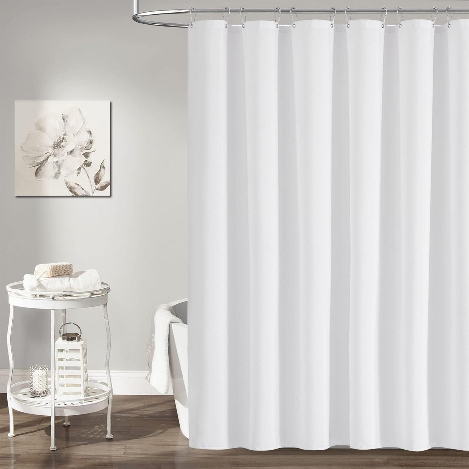 Keliniz Extra Long White Fabric Shower Curtain Mildew-resistant 72x84 Inches, Machine Washable Water-Repellent Bathroom Shower Curtain Liner with Hooks,Hotel Quality Shower Liner, 6ft x 7ft