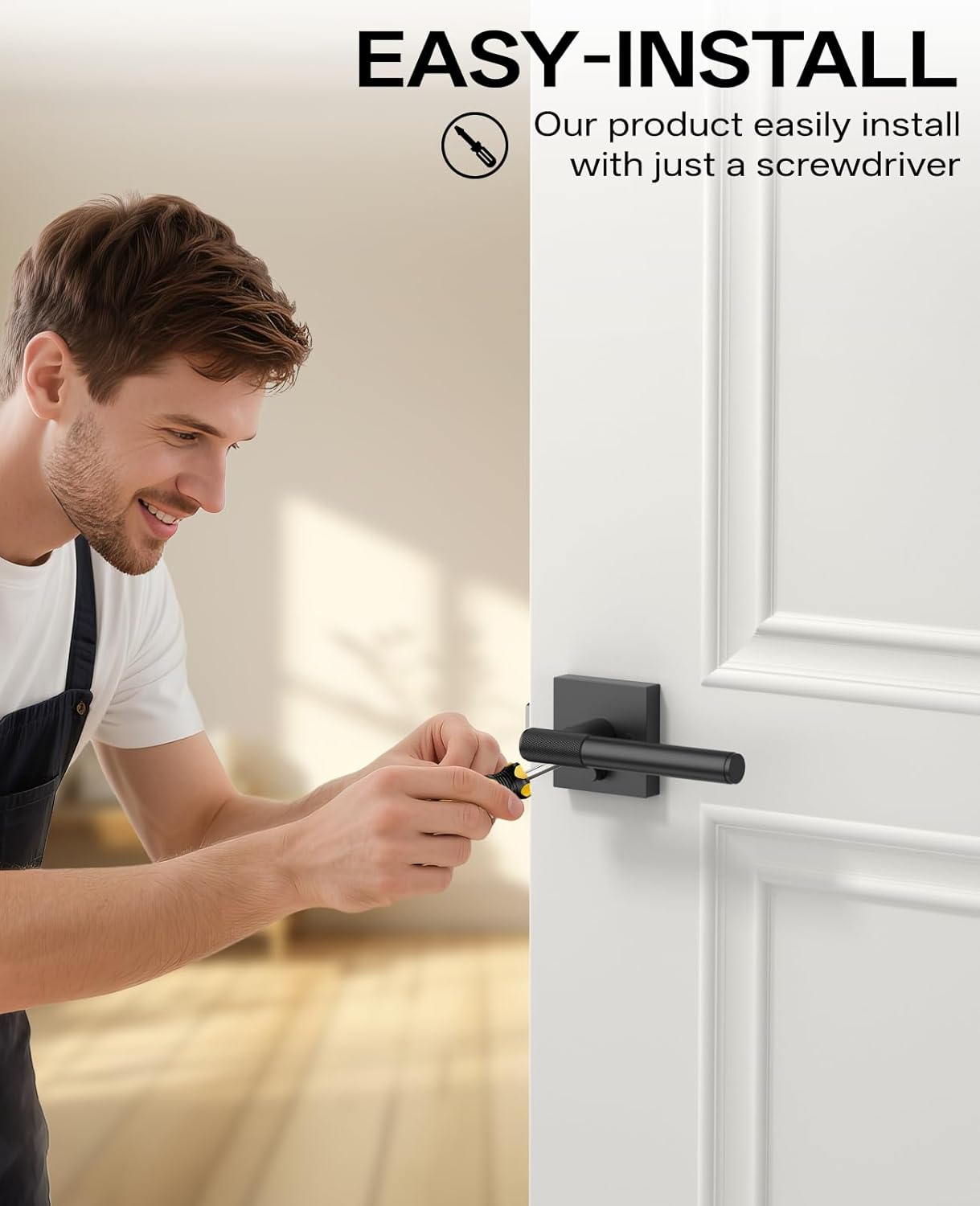 Amerdeco 6 Pack Matte Black Door Handles Interior, Knurled Privacy Door Handles,Heavy Duty Black Door Lever for Bedroom or Bathroom,Reversible Keyless for Left Right Handed Doors AM0029