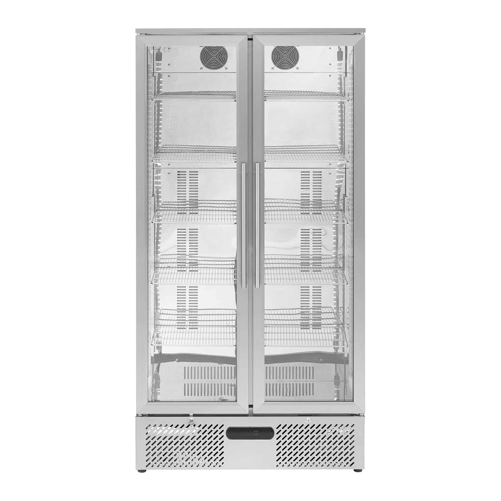 Royal Catering Frigo à boissons 458 l Acier inoxydable - Porte transparente verrouillable - Température réglable 2-10°C