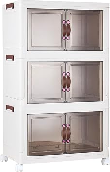 Hatchsun 4 Tier Stackable Storage Bins with Lids and Wheels, Foldable Collapsible Plastic Closet Organizer for Clothes, Toys, Kitchen, Office, Dorm Room (3 Tier)