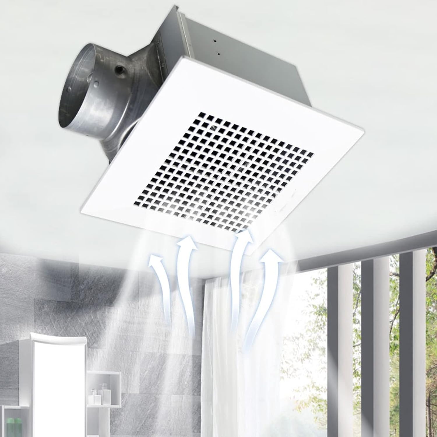 Ventilation Fan Ceiling Duct Exhaust Fan Powerful Ventilation Fan with Check Valve Kitchen and Bathroom Ceiling Ventilator, Metal Body, 20W ventilating Fan (23x23CM