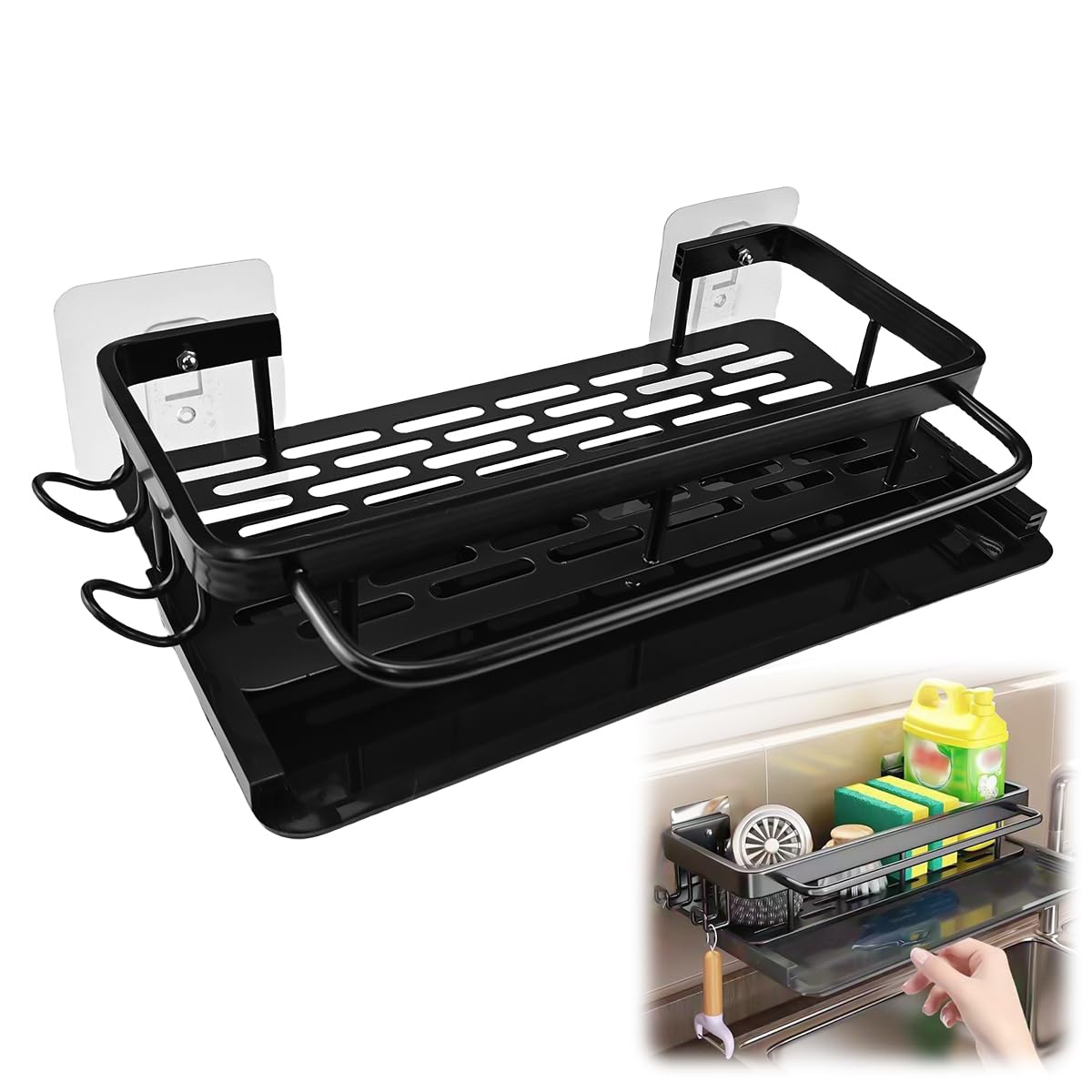 4PCS Porta Spugne Cucina, Supporti Autoadesivi Per Lavello, Organizer 2 In 1 Ripiano Drenante Per Spugne Spazzole Tappi E Panni 98878260