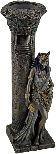 Egyptian Goddess Bastet Leaning on Pillar Statue