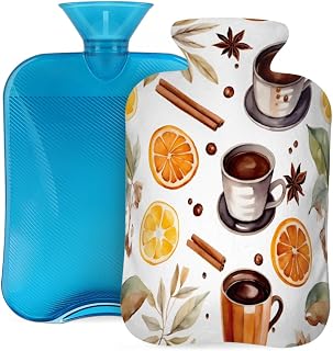 Hot Water Bottle with Cover 2L Orange Cinnamon Coffee Hot Water Bag for Pain Relief Period Cramps, Winter Warmer