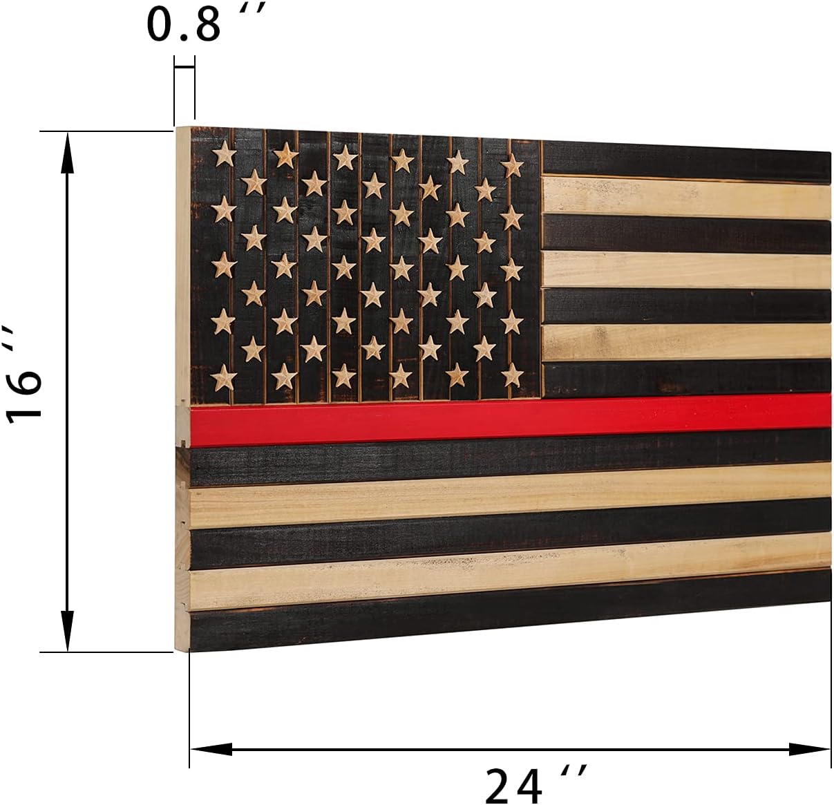 CONSDAN Wooden American Flag Wall Art, Handcrafted USA Hardwood, Rustic, 24"x16"