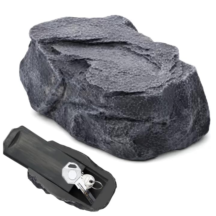 Realistic Fake Rock Key Hider for Outdoor Garden, Waterproof Artificial Stone Hidden Storage Safe Box for Spare House and Car Keys, Secret Disguised Compartment