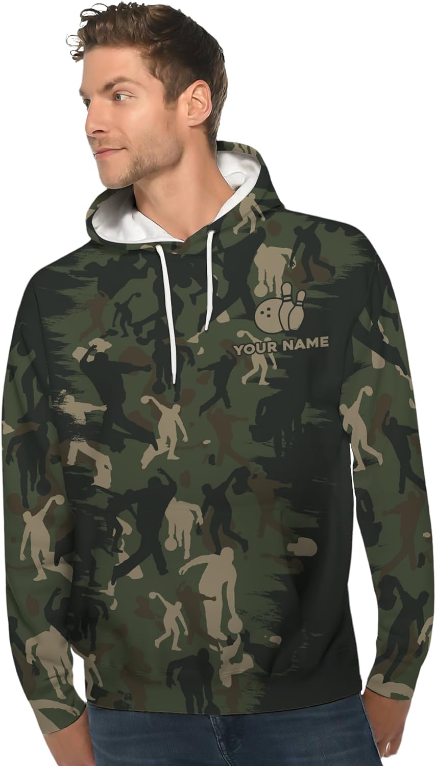 Unisex Bowling Hoodie Custom Bowling Ball Long Sleeve Shirt For Camouflage And Bowling Team Printing Bowling Clothing