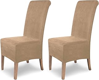 SCHEFFLER-Home Leon 2 Fundas de sillas, Estirable Cubiertas, Polipiel extraíble flexibel Funda con Banda elástica, Beige