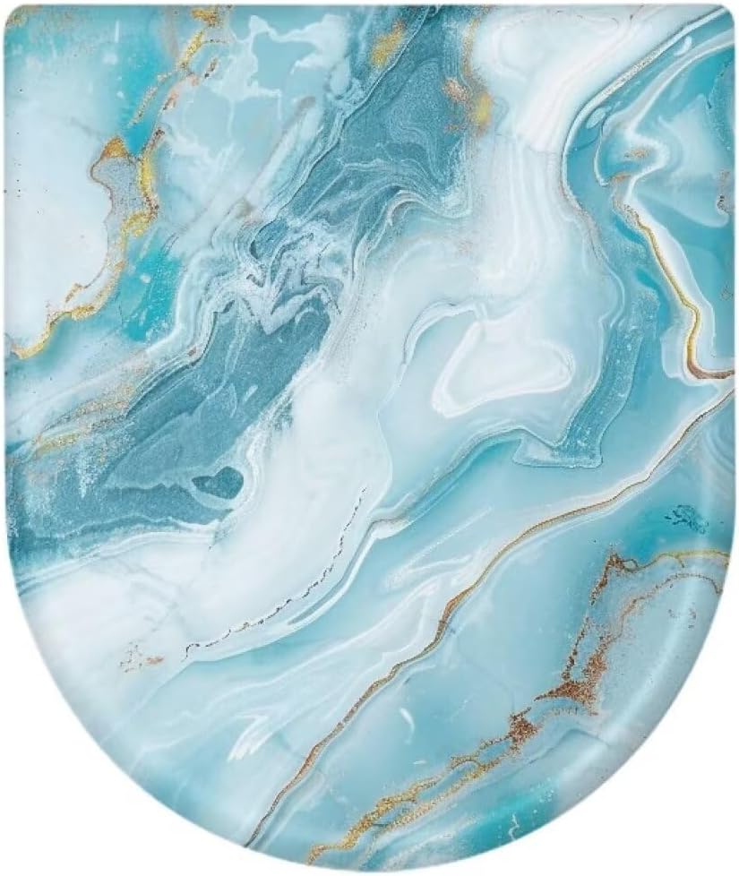 Toilet Lid Cover Washable Soft Breathable Toilet Seat Lid Cover, Elastic Edges Durable Toilet Bowl Lids Cover Fits Round Oval Elongated Lids for Bathroom Decor Accessories, Blue White Marble