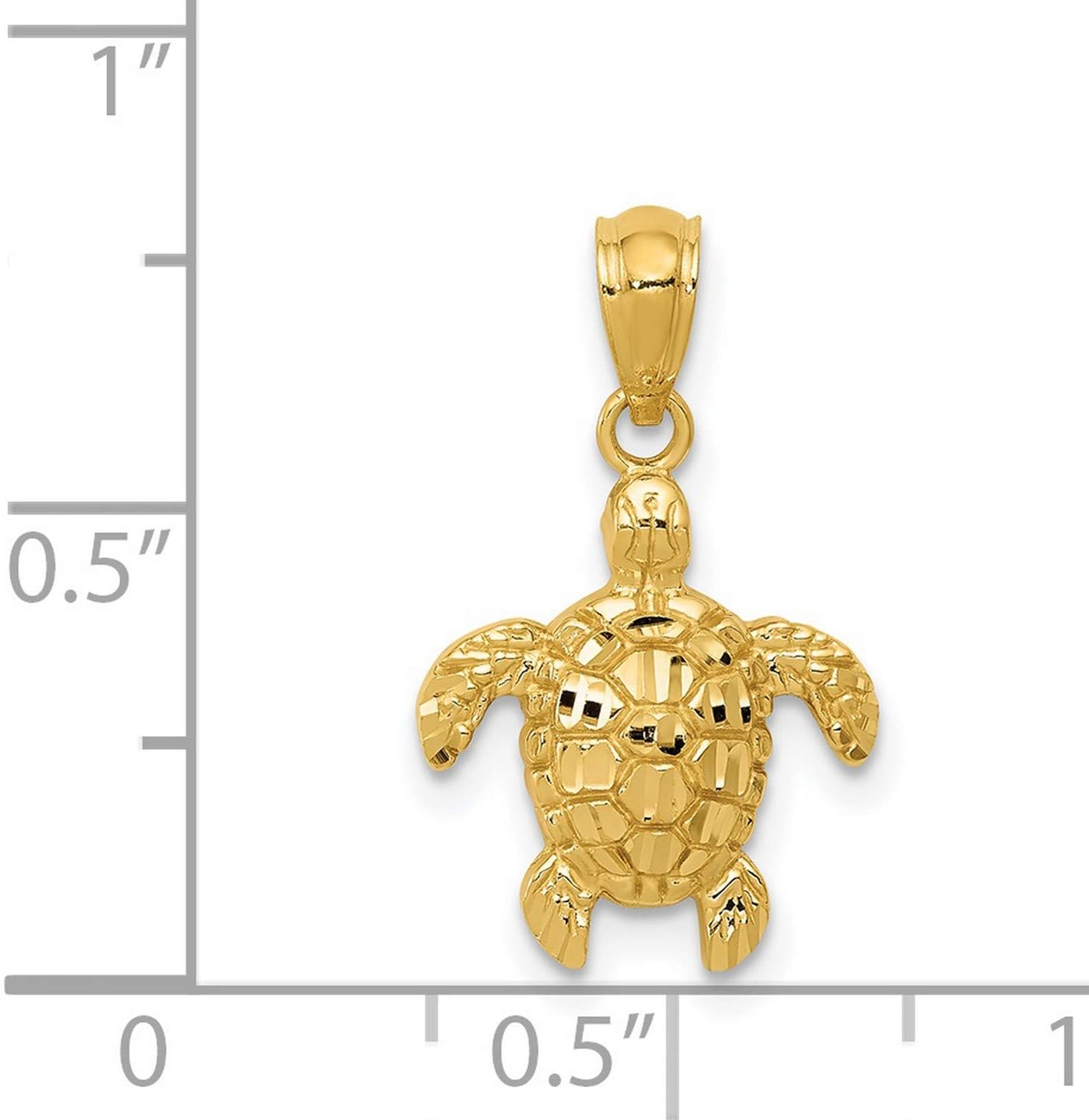 14k Yellow Gold Polished and Textured Diamond-Cut Turtle Pendant - Elegant Gold Pendant for Ocean Lovers - Classic Sea Turtle Jewelry for Women - Image 4