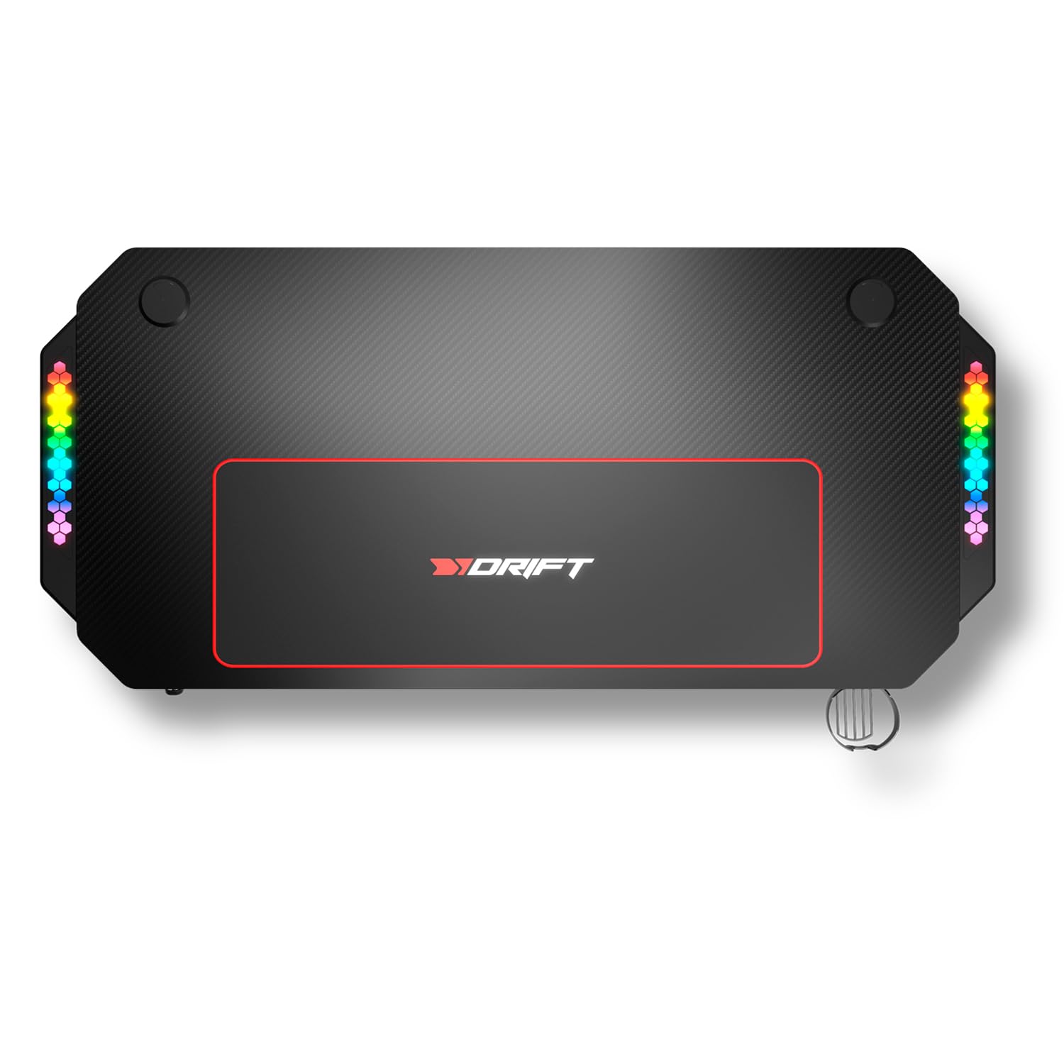 Drift Gaming DRDZ175RGB – Mesa Gaming con Tablero de Fibra de Carbono, Laterales RGB reactivos al Sonido, Alfombrilla XL, Soporte para Bebidas y Auriculares, Color Negro