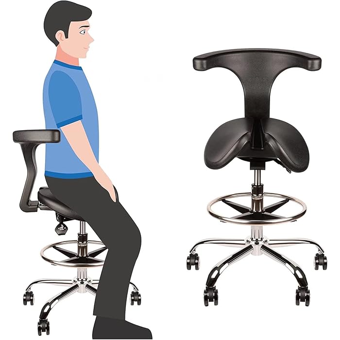 Buy Ergonomic Saddle Stool, Rolling Adjustable Saddle Chair with Back