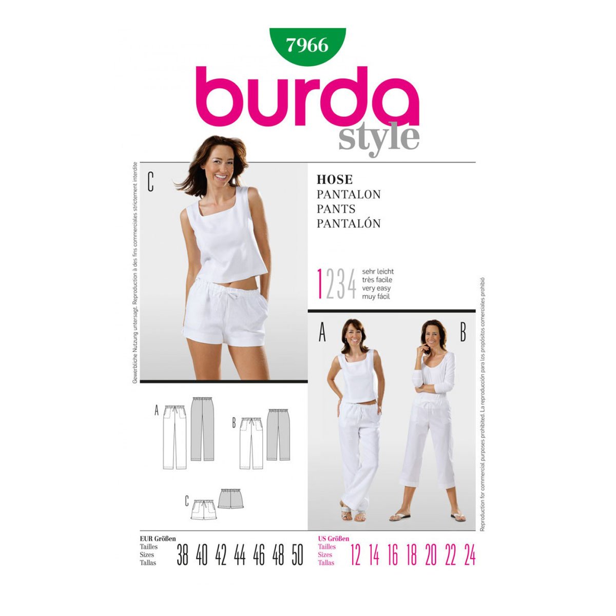 Burda Style Sewing Pattern B7966 Misses' Trousers