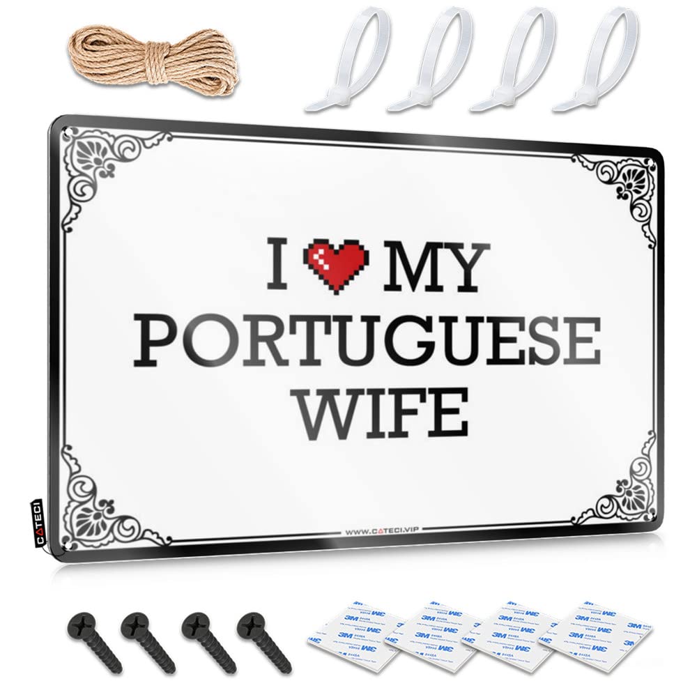 Matal Sign Farmhouse Wall Art - I Love My Portuguese Wife Haves Colorful Retro Style Decoration For Outhouse(30X40CM)