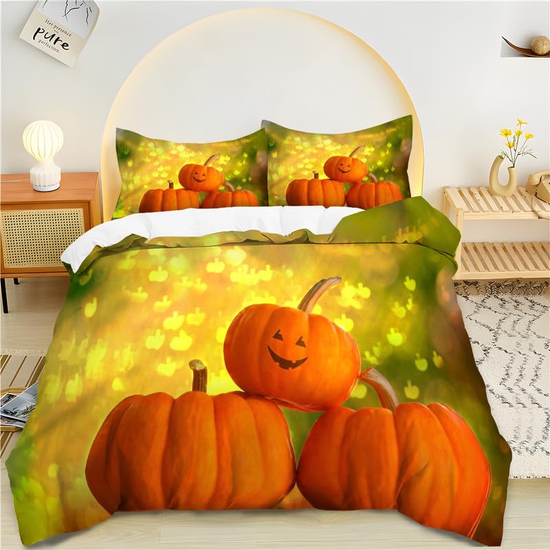 GEDAEUBA Bettwäsche 135x200 Halloween - Süße Geist Kürbis Bettbezug 135 x 200 2er Set, Wendebettwäsche und Kissenbezug 80x80, Weiche & Atmungsaktive Mikrofaser Bettwäsche-Sets mit Reißverschluss