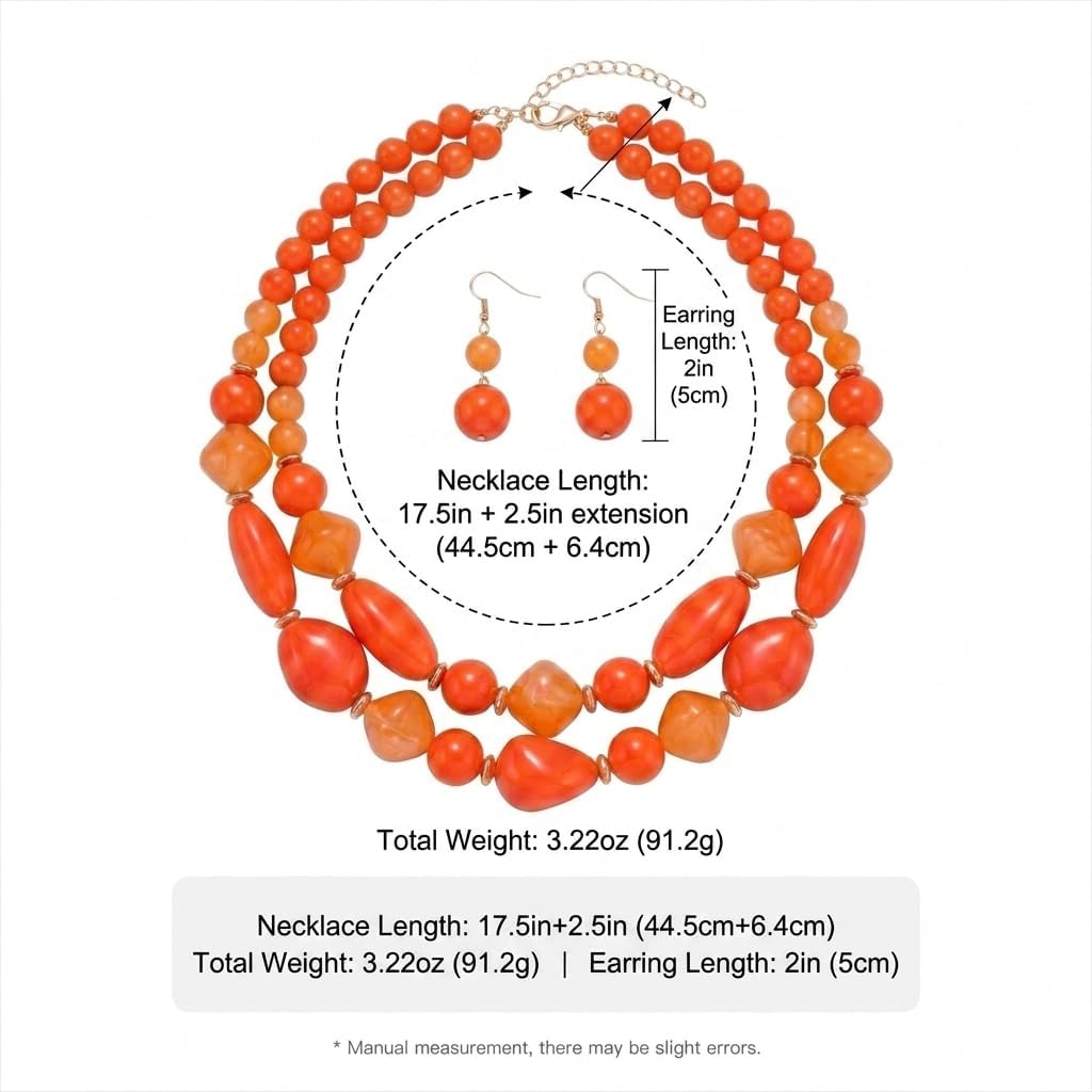 Layered Chunky Resin Beaded Necklace Earring Set for Women image 5
